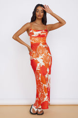 Frühlingsblüten Maxikleid Orange
