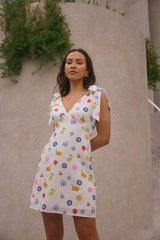 FORTUNATE ONE On Vacay Minikleid mit Santorini-Print