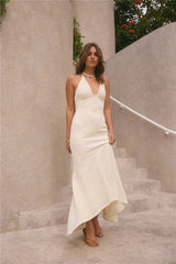 Rosetta Maxikleid mit Neckholder, Creme