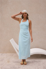 Freigeistliches Neckholder-Maxikleid Blau