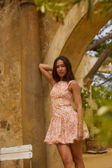 Himmlisches Drift-Blumen-Minikleid Pink