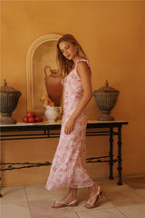 Midi-Kleid „Rosenblüten-Reverie“ in Rosa