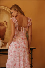 Midi-Kleid „Rosenblüten-Reverie“ in Rosa