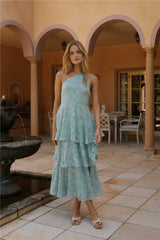 Ocean Nights One-Shoulder Maxikleid Salbeigrün