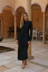 Vergissmeinnicht Satin Maxikleid Schwarz