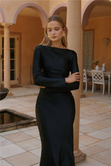 Vergissmeinnicht Satin Maxikleid Schwarz