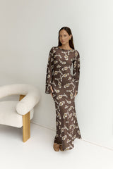 Angeline Langarm Maxikleid Braun
