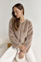 Day By Day Kunstpelz Cropped Jacke Braun