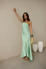 Champagne Chat One Shoulder Maxikleid Grün