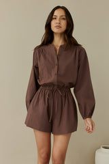 Birdcall Playsuit mit langen Ärmeln Braun
