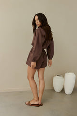 Birdcall Playsuit mit langen Ärmeln Braun