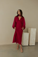 Unser Nostalgia Maxikleid Langarm Burgund