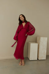 Unser Nostalgia Maxikleid Langarm Burgund