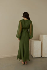 Unser Nostalgia Maxikleid Langarm Grün