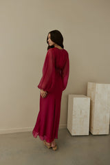 Unser Nostalgia Maxikleid Langarm Burgund