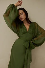 Unser Nostalgia Maxikleid Langarm Grün