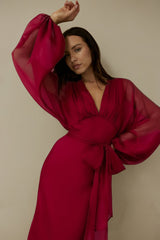 Unser Nostalgia Maxikleid Langarm Burgund