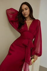 Unser Nostalgia Maxikleid Langarm Burgund