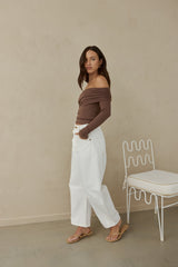 Autumn Dreamer Langarm Off-Shoulder Top Braun