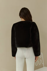 Day By Day Kunstpelz Cropped Jacke Schwarz