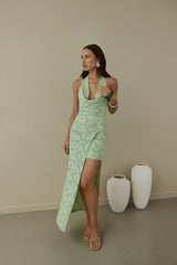 Maxikleid mit Neckholder "Coconut Island" Grün