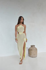 Monaco Sun Strick-Maxikleid mit Neckholder, Gelb