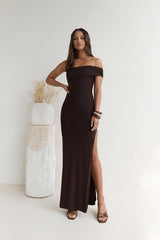 Siren Song One Shoulder Mesh Maxi-Kleid Espresso