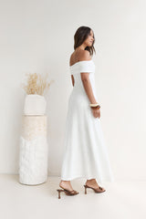 Secret Shorelines schulterfreies Maxikleid Weiß