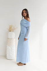 Cool Daze Langarm-Strickmaxikleid Blau