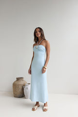 Trägerloses Neckholder-Maxikleid „Karmic Blessing“ Blau