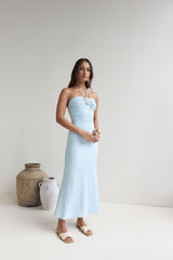 Trägerloses Neckholder-Maxikleid „Karmic Blessing“ Blau
