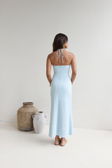 Trägerloses Neckholder-Maxikleid „Karmic Blessing“ Blau