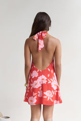 Havana Days Satin Neckholder-Minikleid Rot