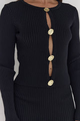Schneeglöckchen Strick Langarmshirt Schwarz