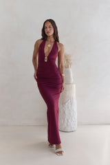 Under The Stars Neckholder Maxikleid Burgunderrot