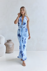 Lovers In Bloom Neckholder Maxikleid Blau