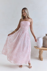 Cloud Kissed Paths Trägerloses Maxikleid Pink