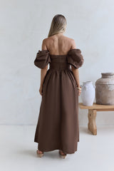Bella schulterfreies Maxikleid Schokolade