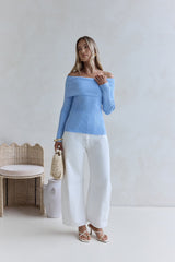 Dreamwave Off-Shoulder-Strick-Top Blau