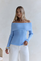 Dreamwave Off-Shoulder-Strick-Top Blau