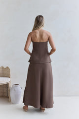Trägerloses Maxikleid „Ring The Bell“ in Braun