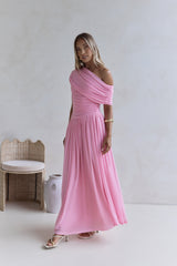 Hidden Flair One-Shoulder-Maxikleid aus Mesh – Pink