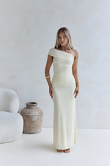 Kiss The Moon One-Shoulder-Maxikleid aus Mesh, Zitrone
