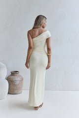 Kiss The Moon One-Shoulder-Maxikleid aus Mesh, Zitrone