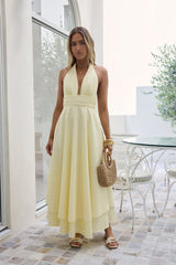 Maxikleid mit Neckholder und Blütenprint „Lemon“