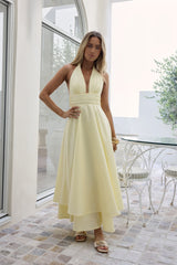 Maxikleid mit Neckholder und Blütenprint „Lemon“