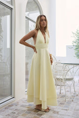 Maxikleid mit Neckholder und Blütenprint „Lemon“