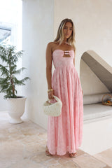 Engelsgleiches trägerloses Maxikleid Rosa