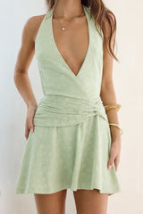 Flow With Me Neckholder-Minikleid Salbei