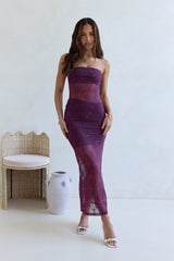 For The Lovers Spitzen-Maxikleid trägerlos Pflaume